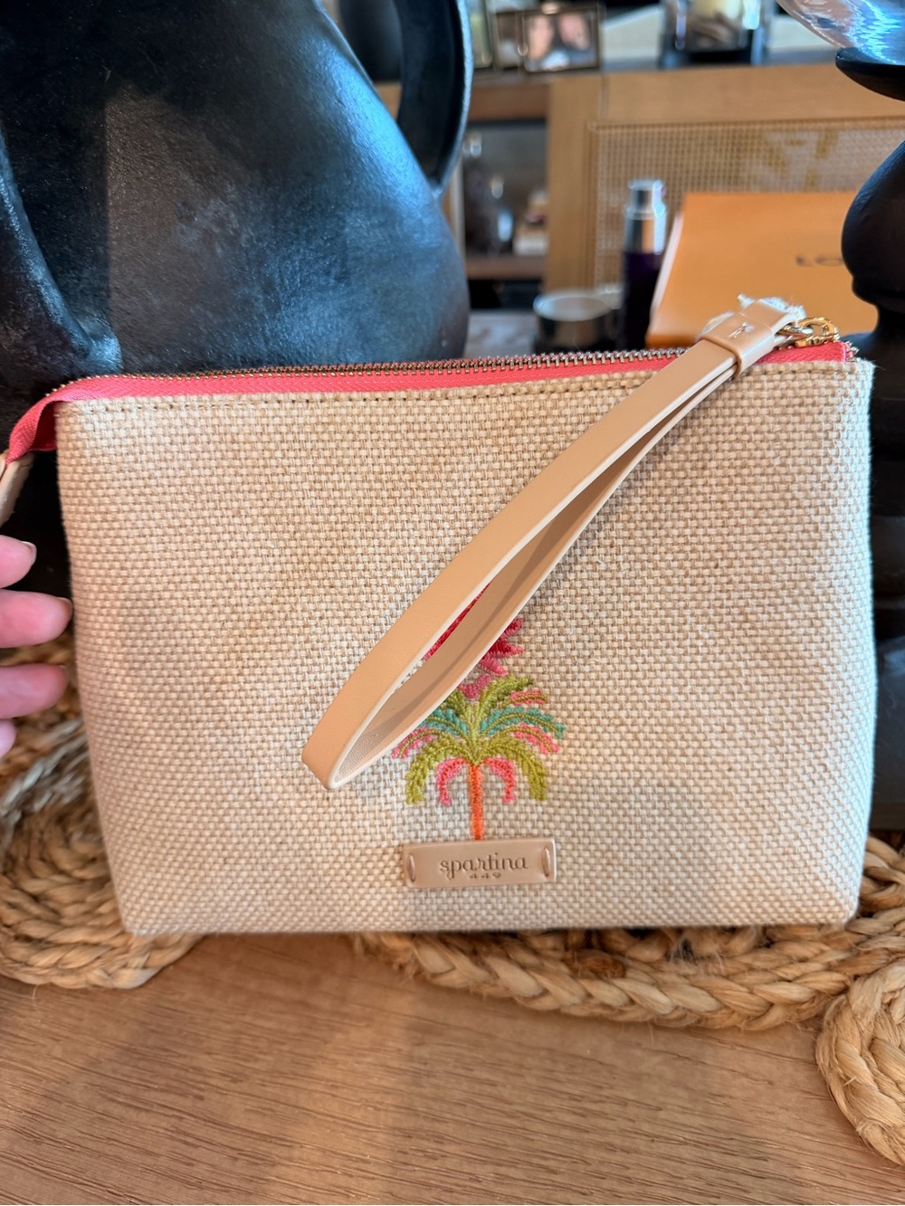 NWT Spartina 449 Embroidered Wristlet Clutch in Pink, Green & Cream - Picture 6 of 7